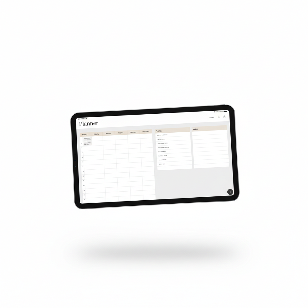 Digital Planner mockup on iPad, clean minimal white background